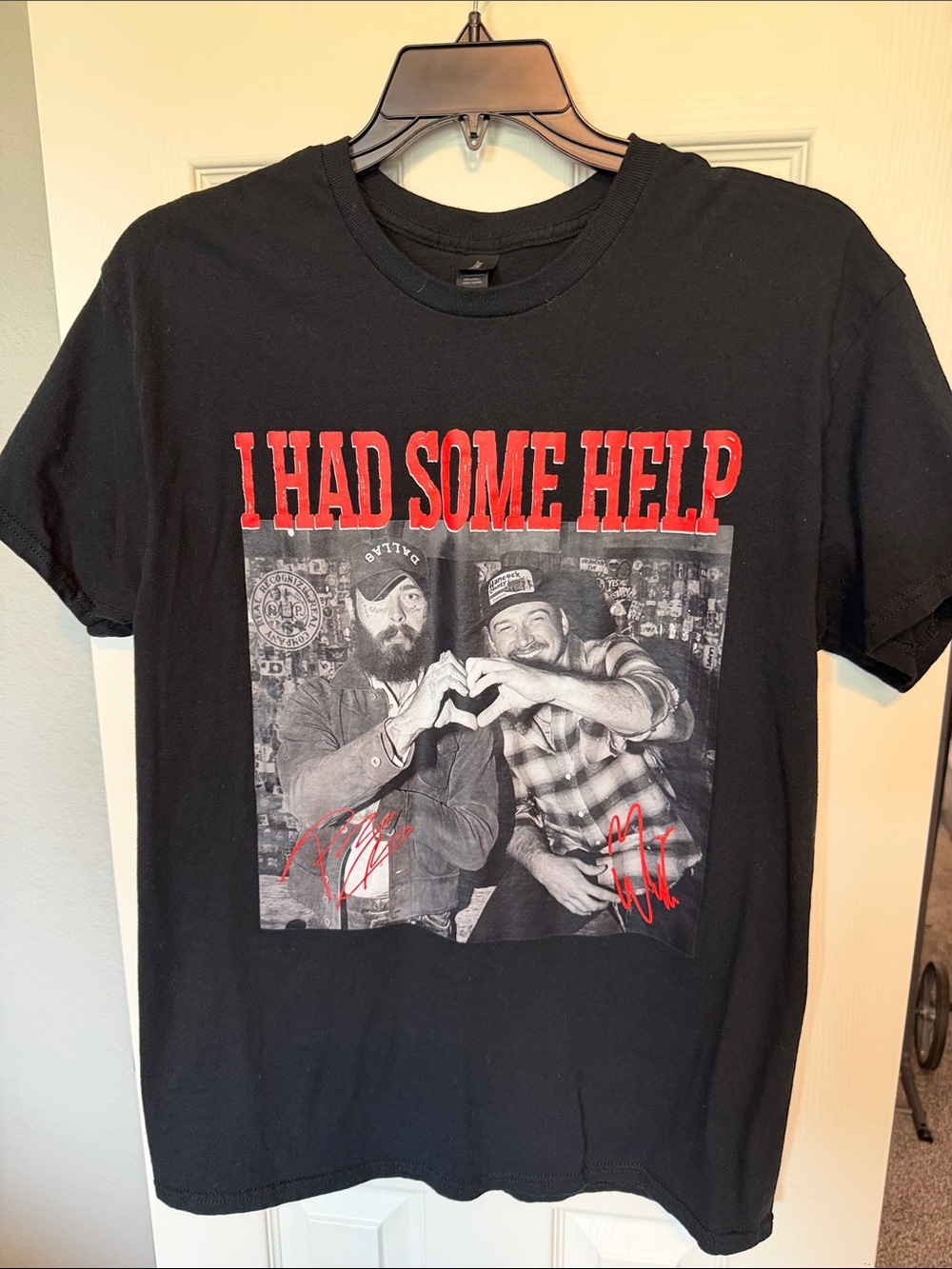 Gildan Black Short-Sleeve Tee with Red Graphic "I Had Some Help"
